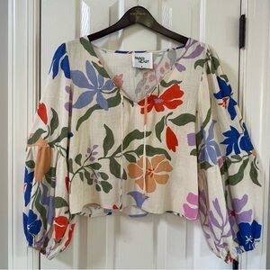 Paper Heart Linen Tropical Floral Print Top Balloon Sleeve NWT Size 8